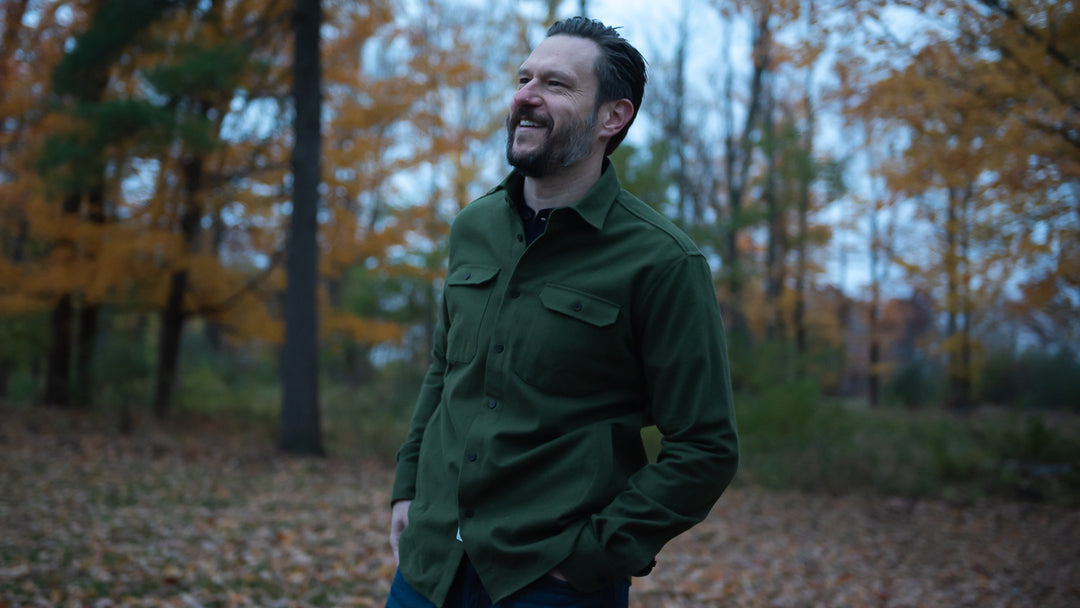 MuskOx Outdoor Apparel Photo of Founder in Dark Green Yukon Flannel Jacket