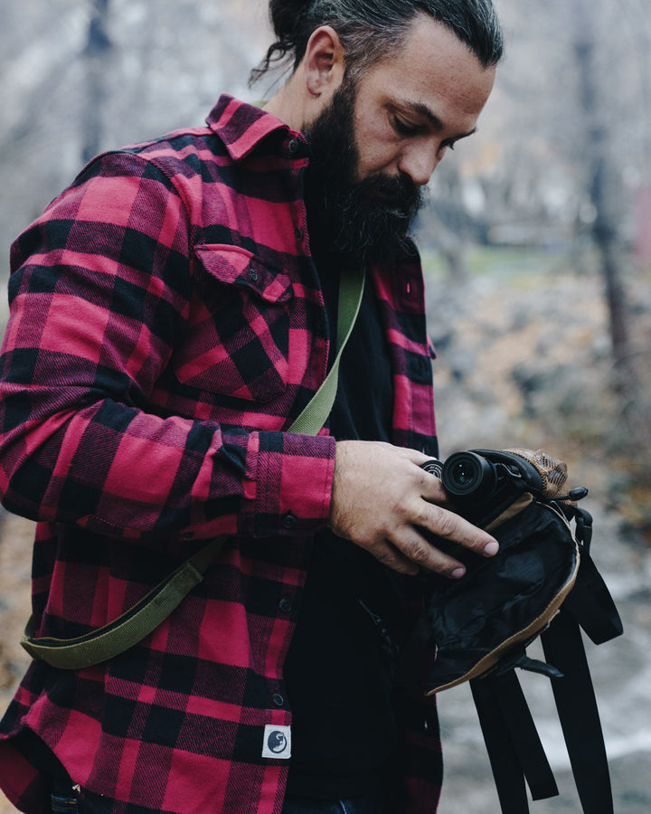 Field Grand Flannel in Red Plaid, 100% Cotton Flannel Shirt for Men by MuskOx