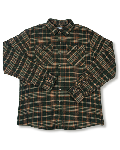 Field Grand Flannel in Green and Orange Plaid, Heavyweight 100% Cotton Flannel for Men