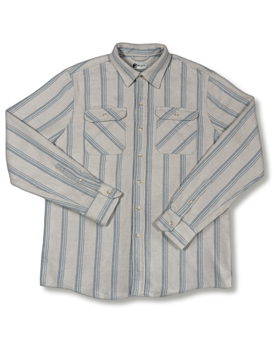 Blue and White Striped Flannel Shirt for Men, 100% Heavyweight Cotton Flannel