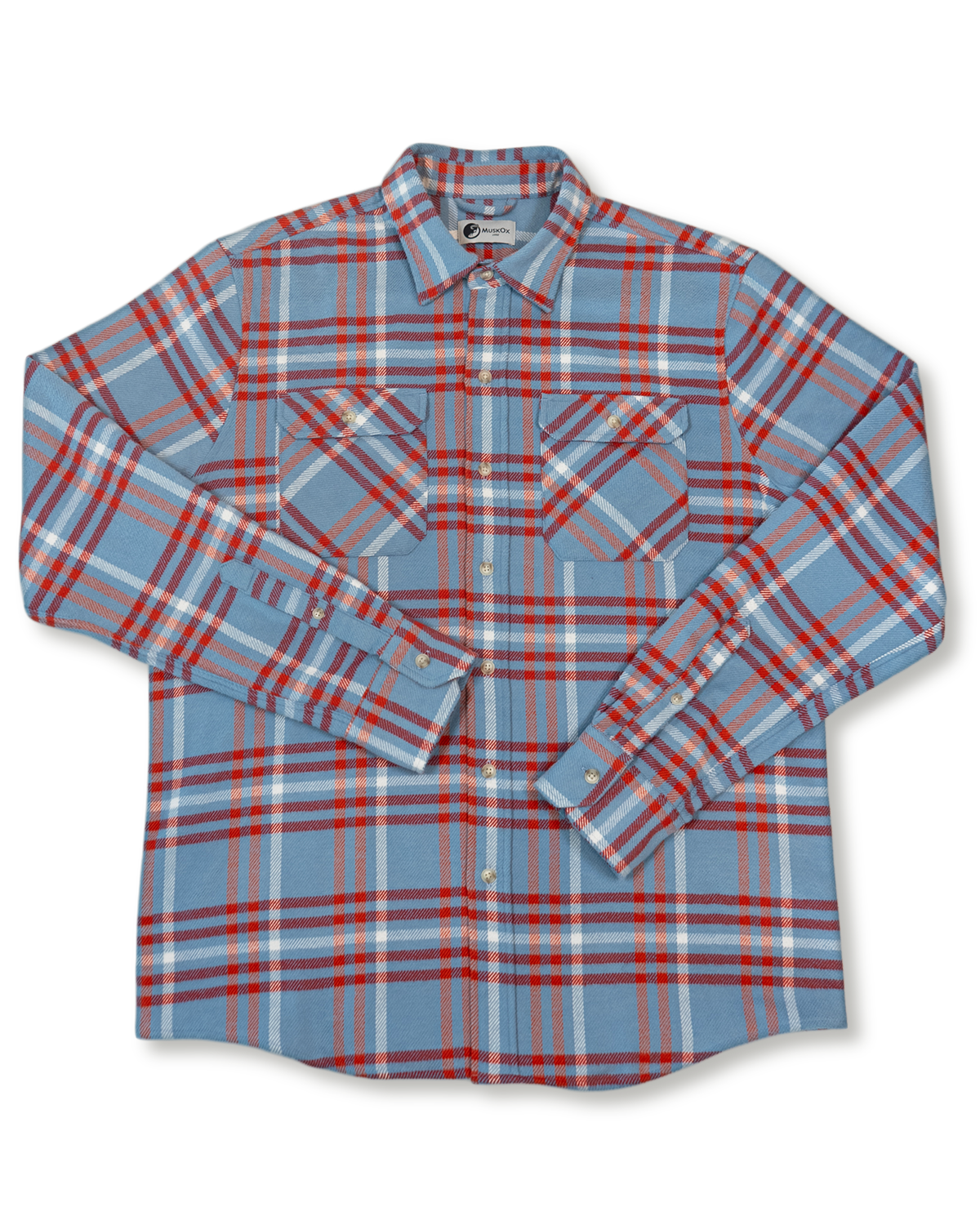Men's Soft Flannel Shirt, Cotton Flannel in Blue and Orange Plaid