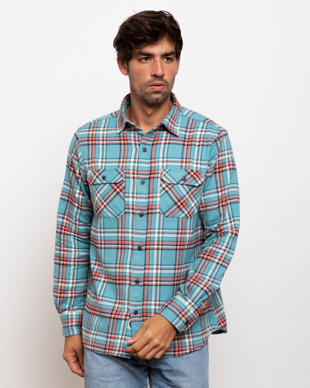 Field Grand Flannel in Teal Plaid, 100% Cotton Flannel for Men, Dense and Durable for the Field
