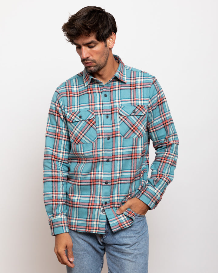 Field Grand Flannel in Teal Plaid, 100% Cotton Flannel for Men, Dense and Durable for the Field