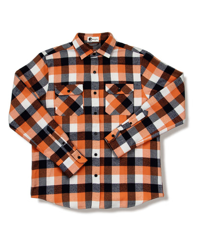 Field Grand Flannel in Bonfire Orange, Black and White, 100% Cotton Flannel Shirt for Men by MuskOx