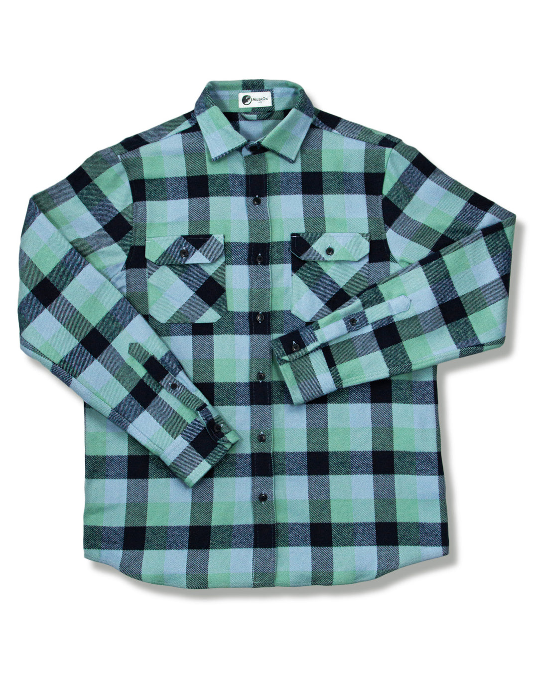 Field Grand Flannel in Fern Green and Blue, 100% Cotton Flannel Shirt for Men by MuskOx