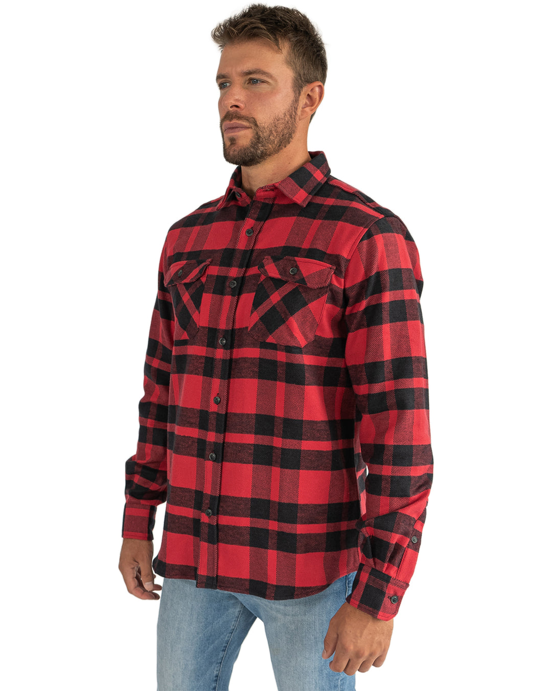 Field Grand Flannel in Red Plaid, 100% Cotton Flannel Shirt for Men by MuskOx