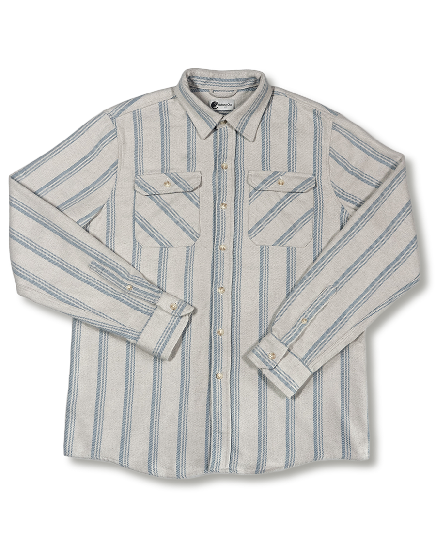 Soft Flannel Shirt for Men, 100% Cotton Flannel in Fog Blue Stripe