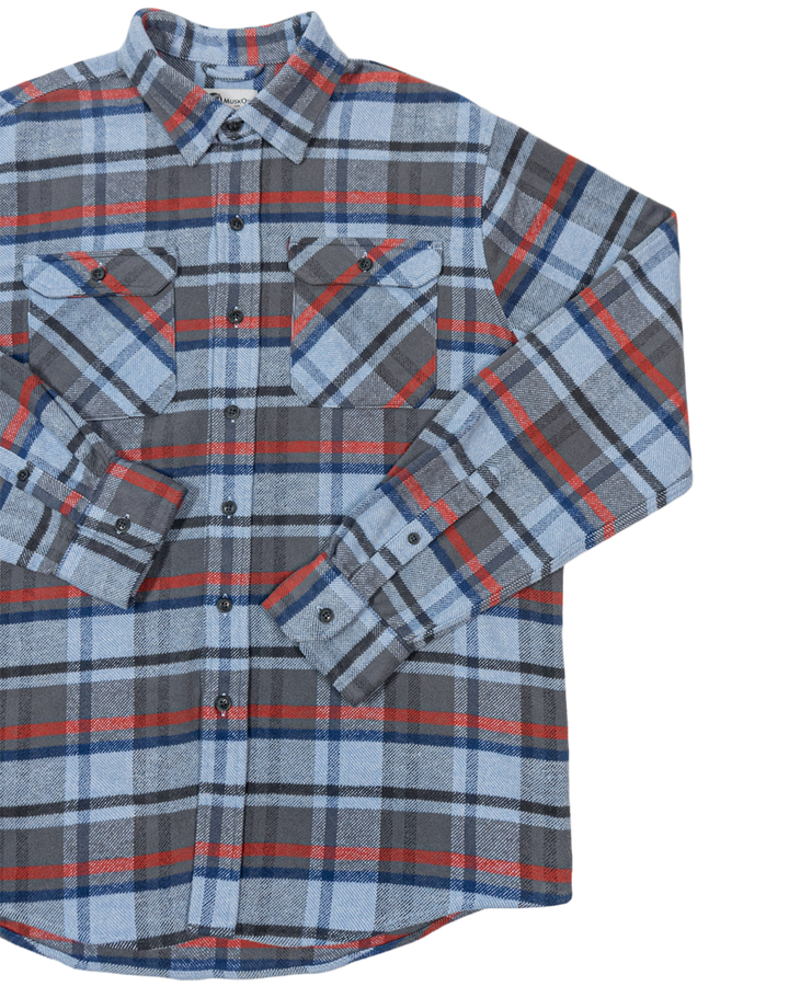 Grand Flannel in Dust Blue Plaid, 100% Cotton Flannel Shirt for Men by MuskOx