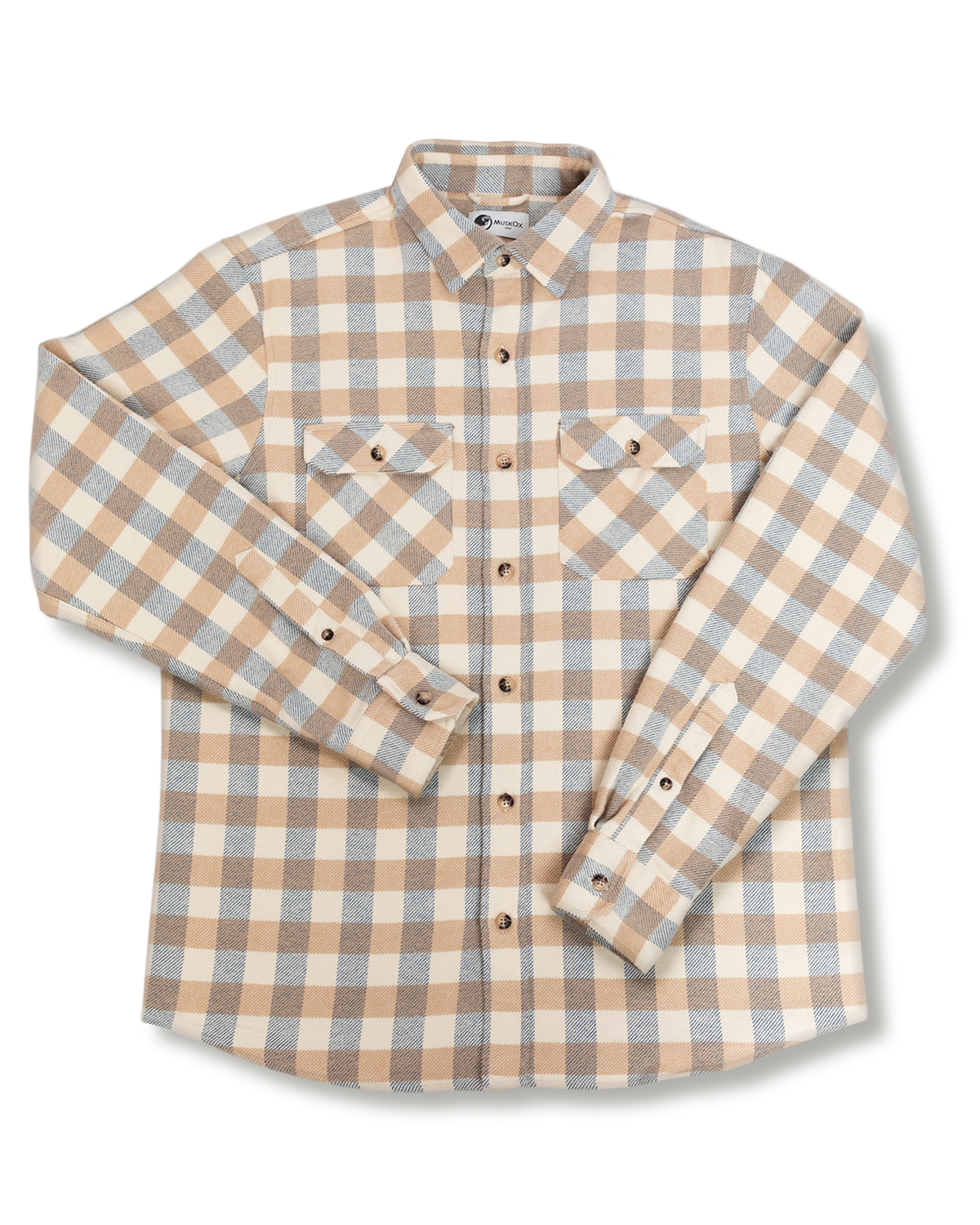 Soft Flannel Shirt for Men, Grand Flannel in Beige and Navy Plaid MuskOx Flannels Soft Flannel Shirt for Men, Grand Flannel in Beige and Navy Plaid MuskOx Flannels