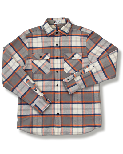 Grand Flannel in Plaid Orange and Grey, 100% Cotton Flannel Shirt for Men