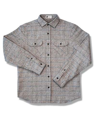 Grand Flannel in Basalt Grey & Blue Windowpane, Heavyweight Cotton Flannel for Men