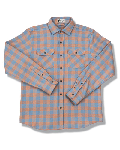 The Grand Flannel in Orange and Grey Plaid by MuskOx Flannels, 100% Heavyweight Cotton Flannel Shirt for Men