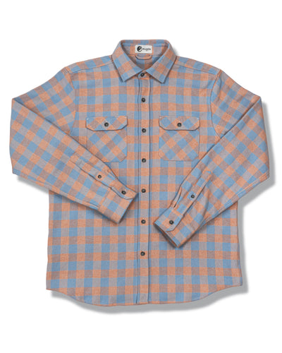 The Grand Flannel in Orange and Grey Plaid by MuskOx Flannels, 100% Heavyweight Cotton Flannel Shirt for Men