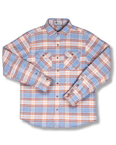 Grand Flannel Shirt for Men, 100% Cotton Heavyweight Flannel Shirt in Blue and Orange Plaid