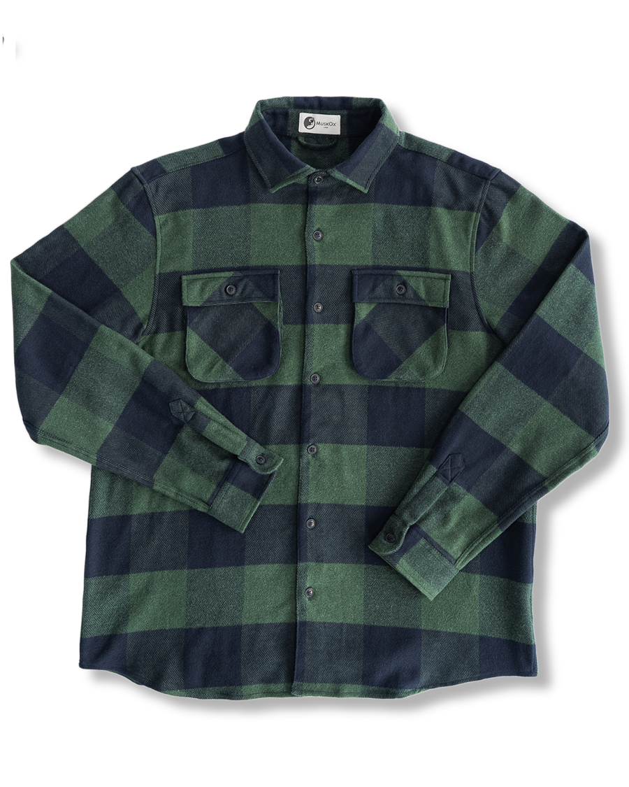 Relaxed Flannel, Green & Navy Relaxed Fitting Heavyweight Flannel