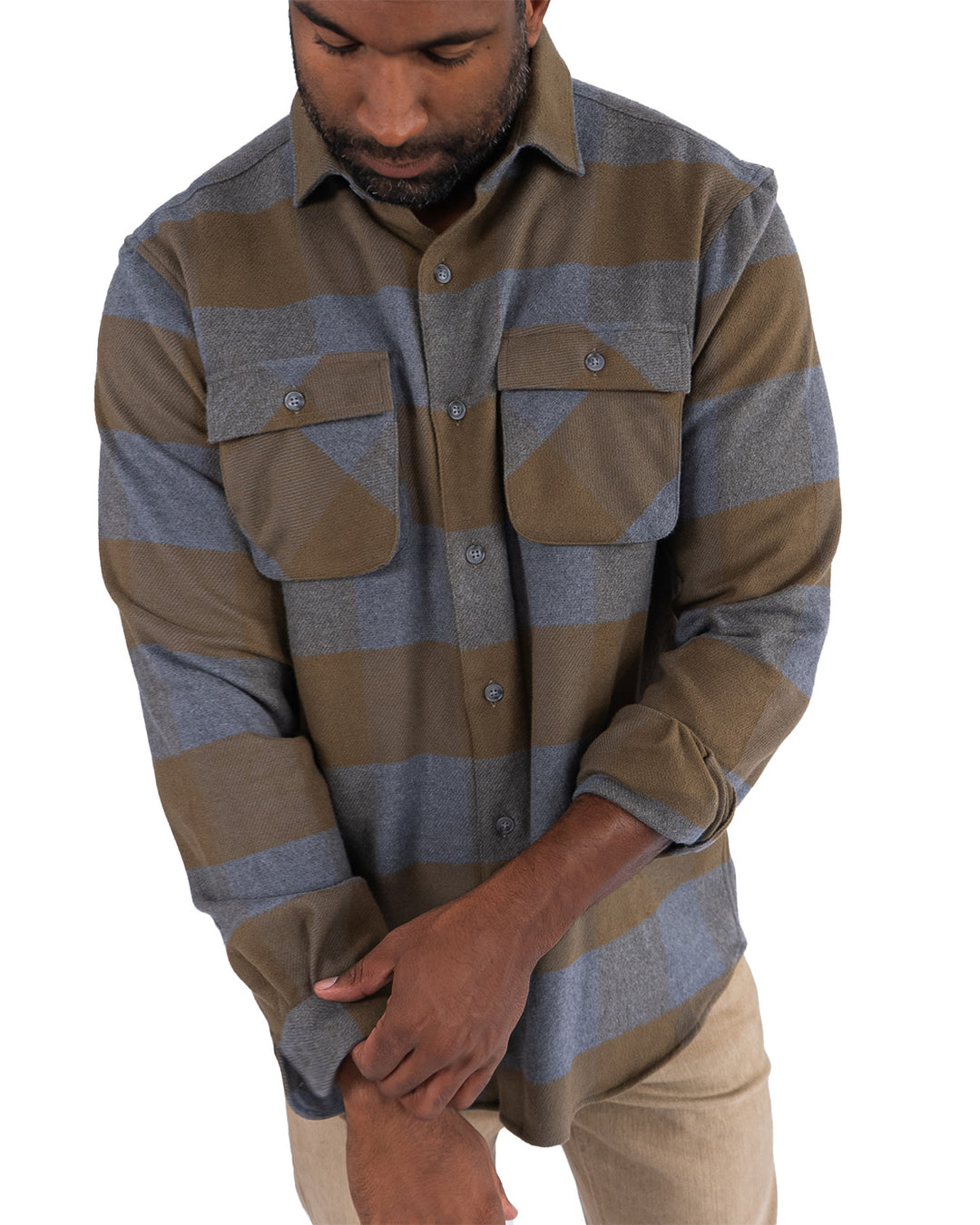 Relaxed Fitting Flannel Shirt for Men in Caper Green