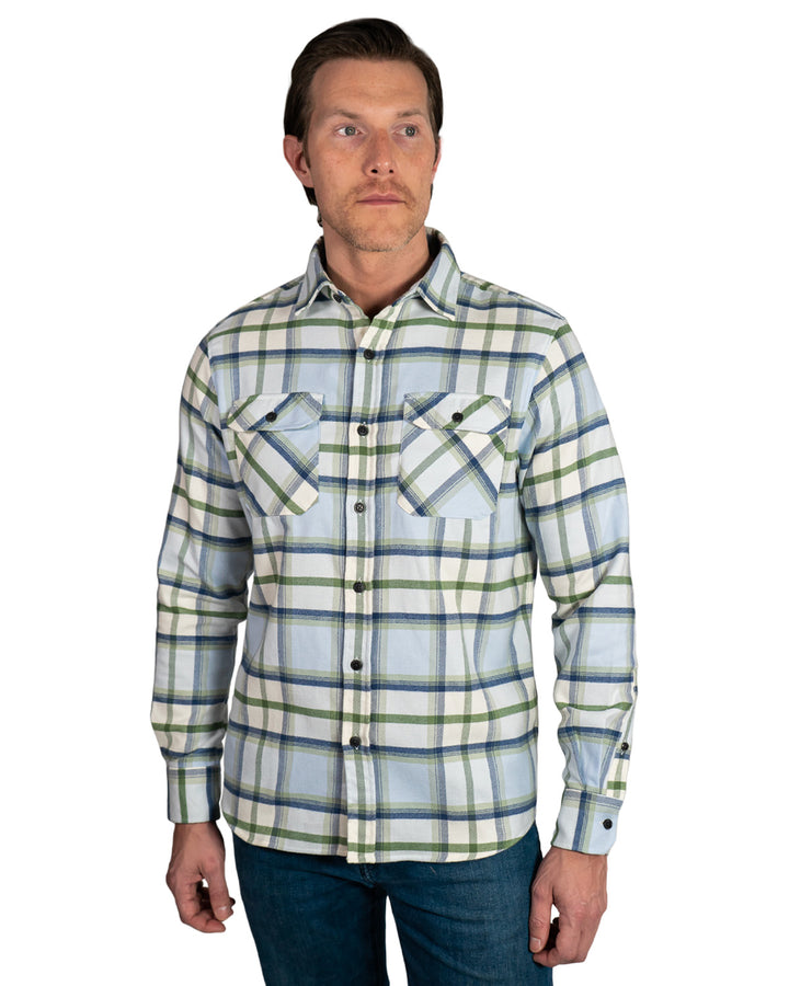 MuskOx Three Seasons Flannel shirt in Light Blue Plaid