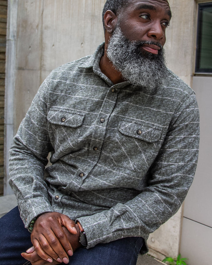 Grand Flannel in Moss Green by MuskOx Flannels, 100% cotton flannel shirt for men