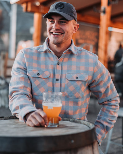 The Grand Flannel in Orange and Grey Plaid by MuskOx Flannels, 100% Heavyweight Cotton Flannel Shirt for Men