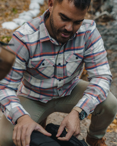 The Grand Flannel in Orange and Grey Plaid by MuskOx Flannels, 100% Heavyweight Cotton Flannel Shirt for Men