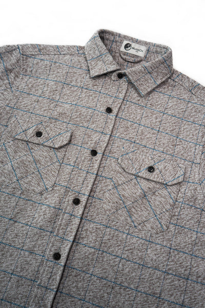 Grand Flannel in Basalt Grey & Blue Windowpane, Heavyweight Cotton Flannel for Men