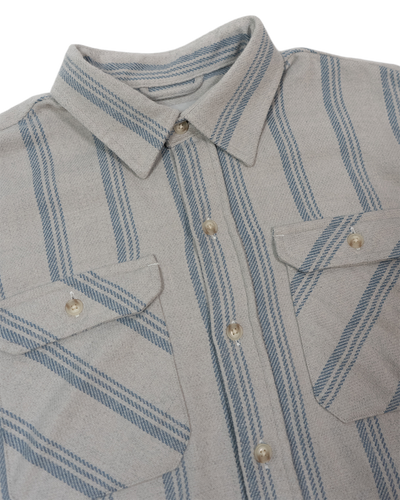 Blue and White Striped Flannel Shirt for Men, 100% Heavyweight Cotton Flannel