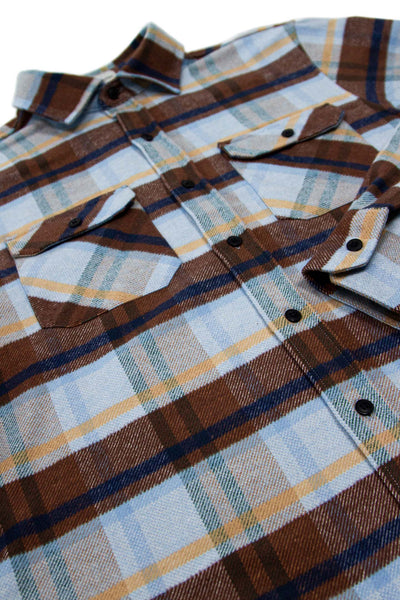 The Grand Flannel in Blue Plaid by MuskOx Flannels, 100% Heavyweight Cotton Flannel Shirt for Men