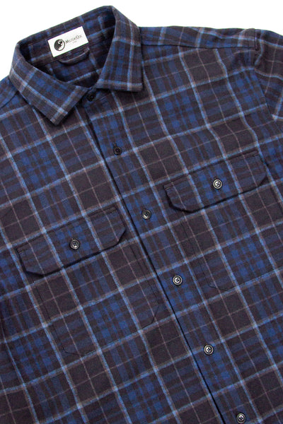 Yukon Flannel Shirt Jacket in Navy Plaid, 100% Cotton Flannel for Men by MuskOx Flannels