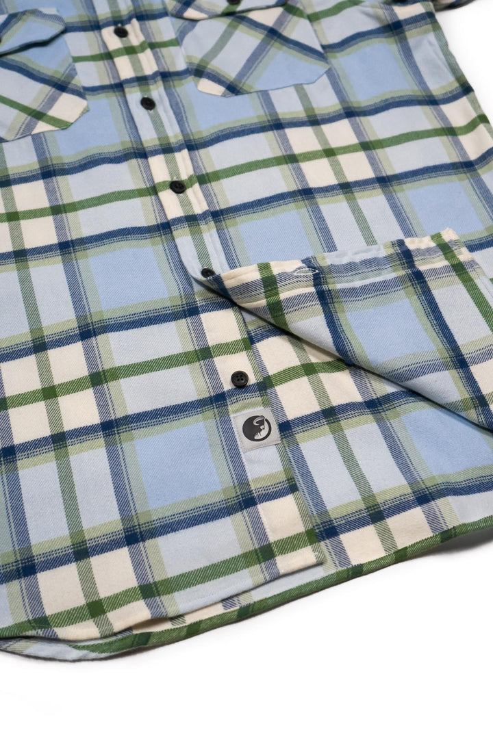4.7 Ounce Cotton Flannel Shirt for Men in Light Blue Plaid