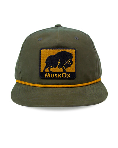 MuskOx Outdoor Apparel, Green Rope and Patch Hat with Gold Accents