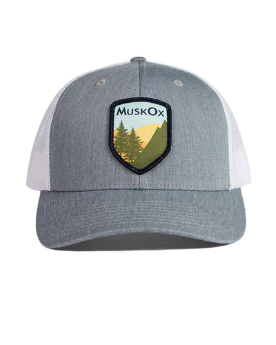 MuskOx Outdoor Apparel Patch Adjustable Trucker Hat in Grey