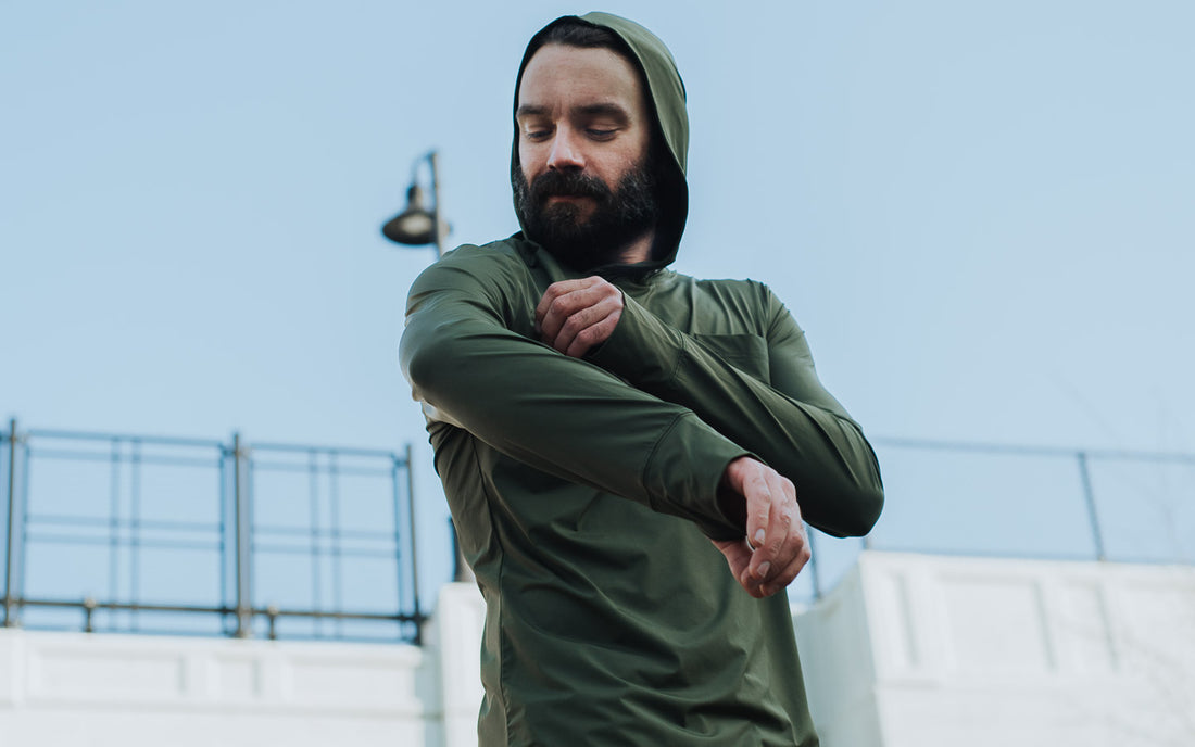 Man in MuskOx Outdoor Apparel Cooling Shirt that is UV Blocking