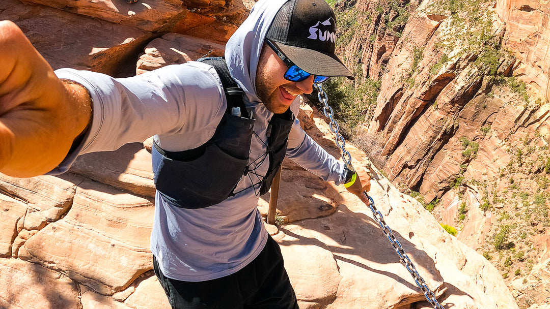 Chad Lubinski, Blog about Ultra Running and Through Hiking. Photo of Chad hiking in MuskOx Ultra Lightweight Charleston Performance Hoodie by MuskOx Men's Outdoor Apparel
