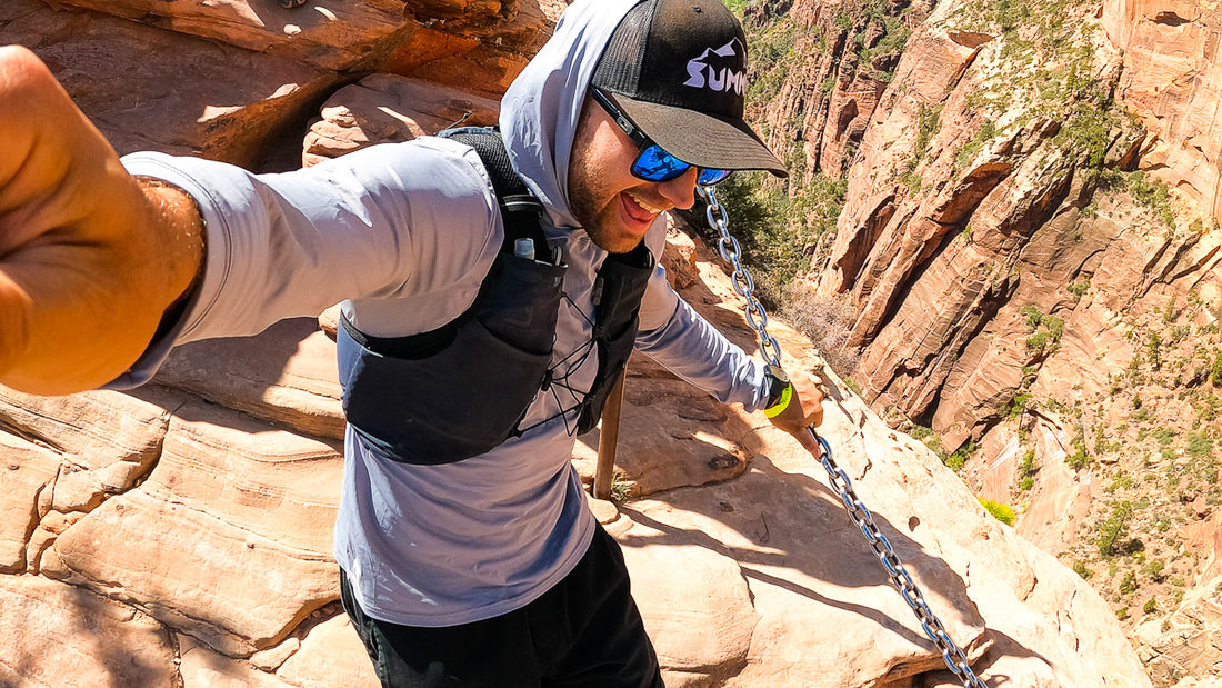 Chad Lubinski, Blog about Ultra Running and Through Hiking. Photo of Chad hiking in MuskOx Ultra Lightweight Charleston Performance Hoodie by MuskOx Men's Outdoor Apparel