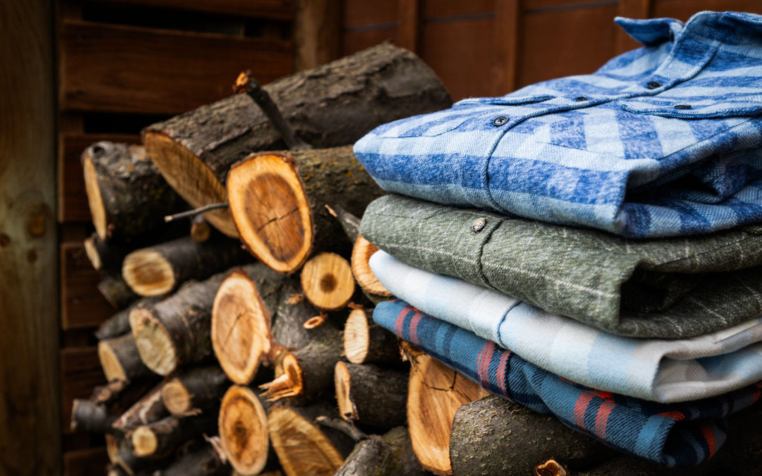 Stack of MuskOx Flannels on Wood