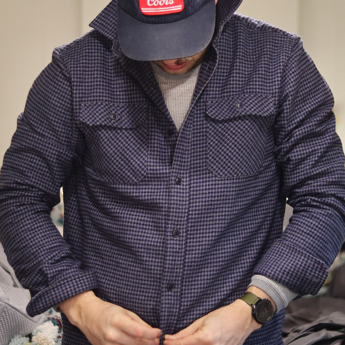 MuskOx Grand Flannel in Dark Blue Mini Check