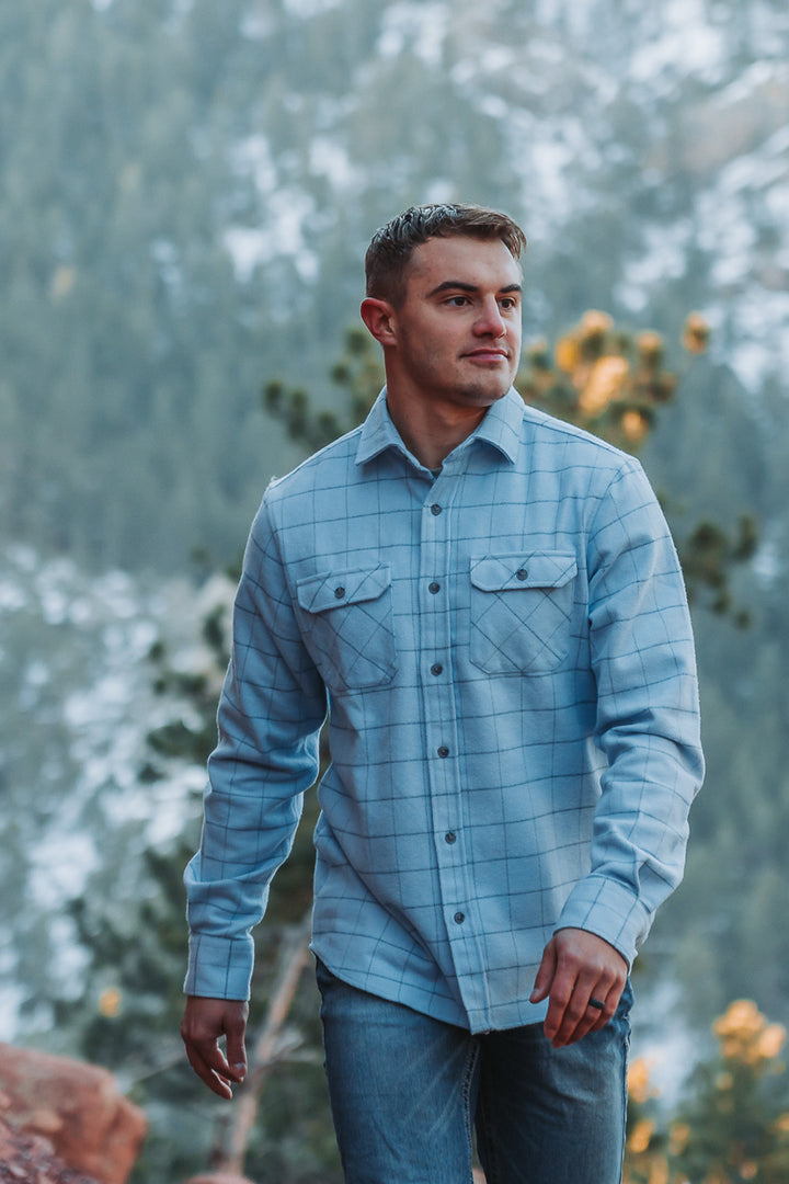 MuskOx Grand Flannel in Glacier, 100% cotton flannel shirt for men