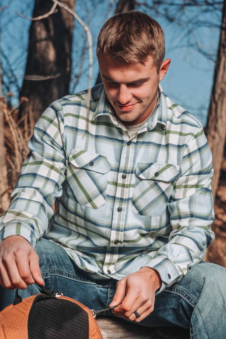 MuskOx Three Seasons Flannel shirt in Light Blue Plaid