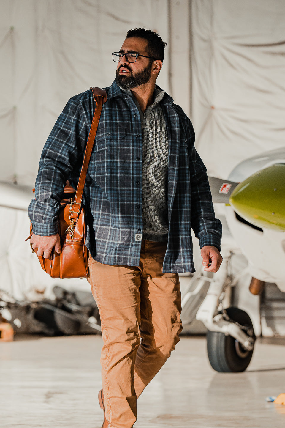 Classic Hooded Flannel Long Sleeve Woven Top - Navy/combo