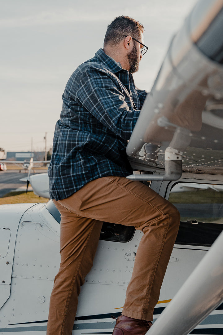 Yukon Flannel Shirt Jacket in Navy Plaid, 100% Cotton Flannel for Men by MuskOx Flannels