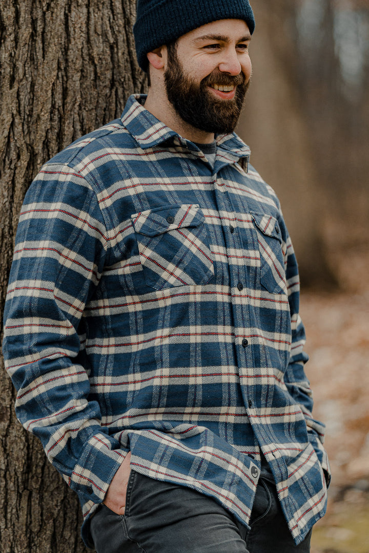 Grand Flannel in Navy Plaid, 100% Cotton Flannel Shirt for Men by MuskOx