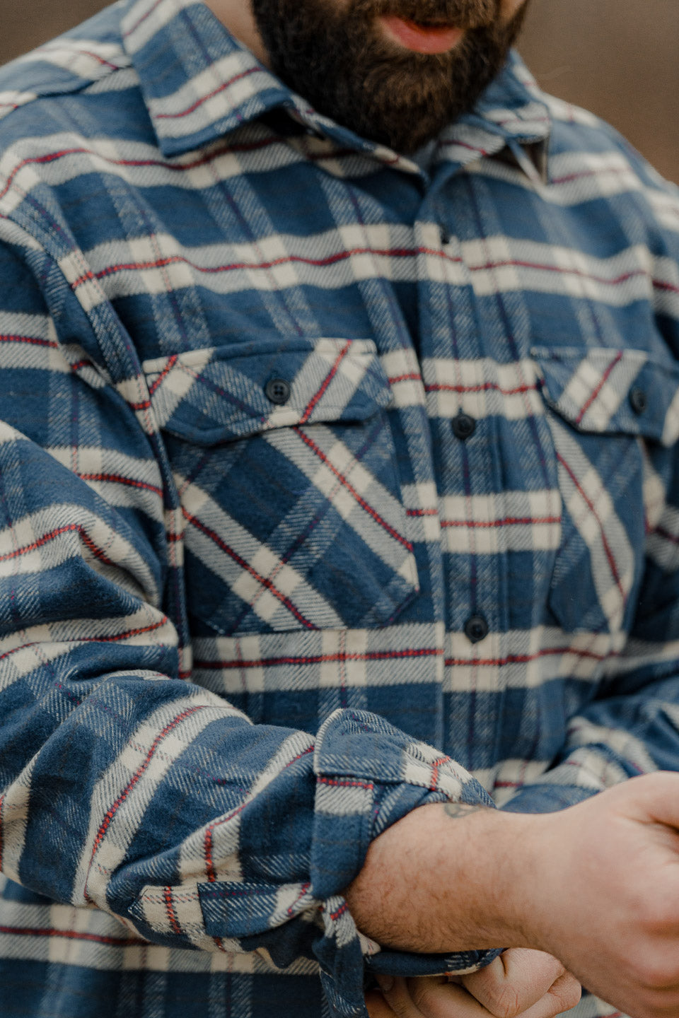 Grand Flannel in Navy Plaid, 100% Cotton Flannel Shirt for Men by MuskOx