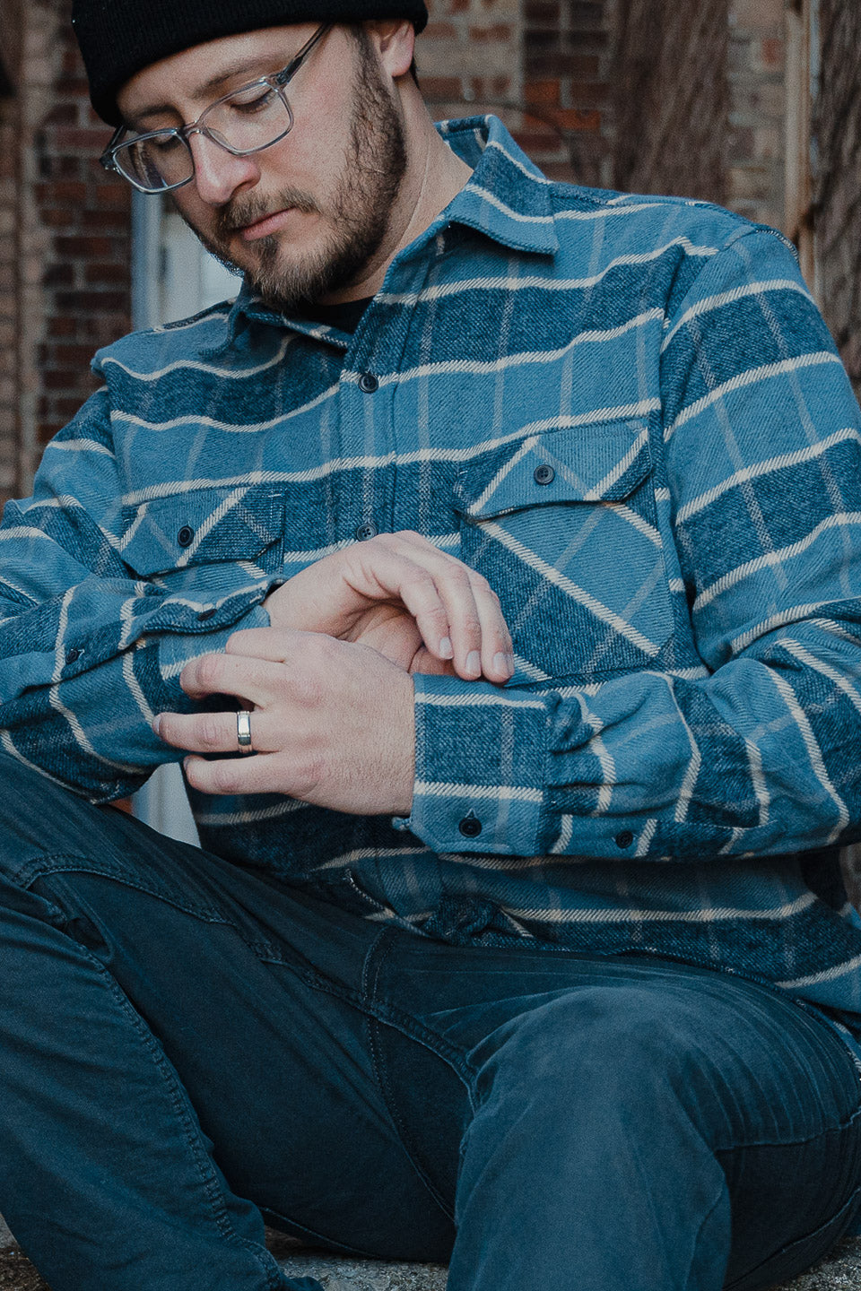 Grand Flannel in Ocean Blue, 100% Cotton Flannel Shirt for Men by MuskOx