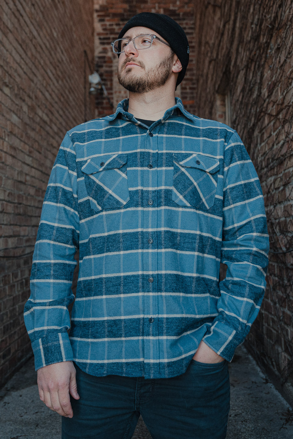 Grand Flannel in Ocean Blue, 100% Cotton Flannel Shirt for Men by MuskOx