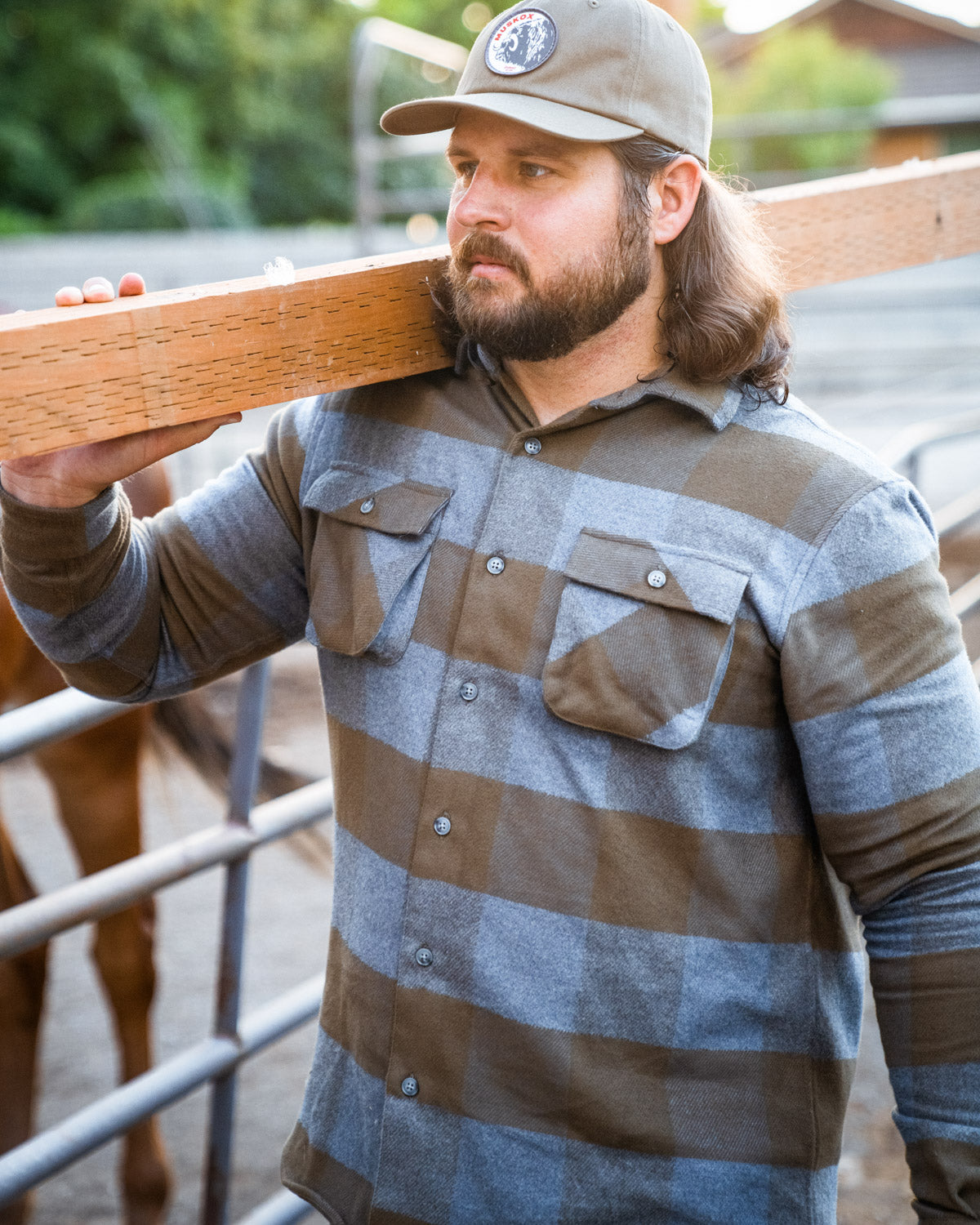 Relaxed Fitting Flannel Shirt for Men in Caper Green