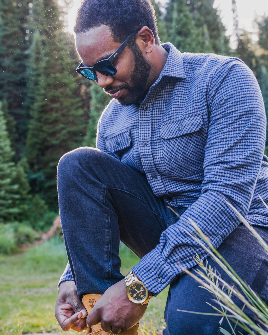 MuskOx Grand Flannel in Dark Blue Mini Check