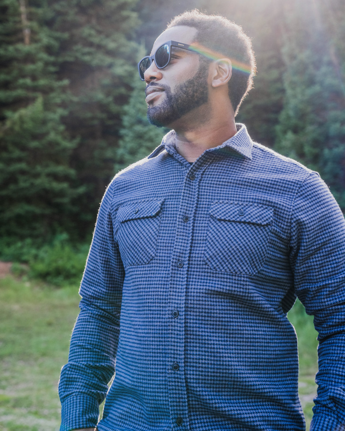 MuskOx Grand Flannel in Dark Blue Mini Check