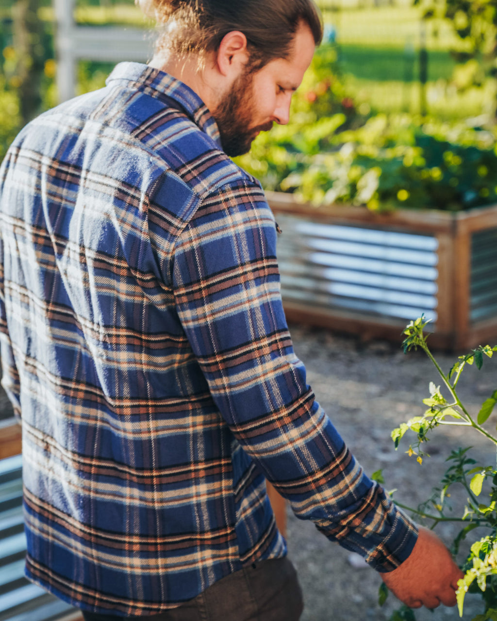 Relaxed Flannel Shirt in Blue and Brown Plaid for Men