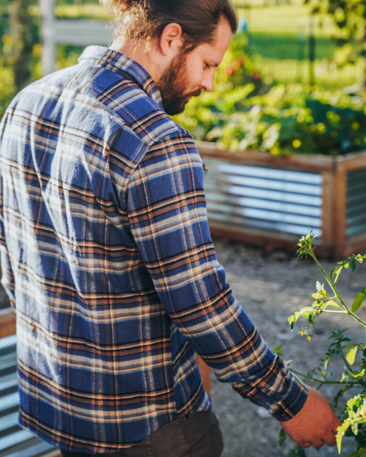 Relaxed Flannel Shirt in Blue and Brown Plaid for Men