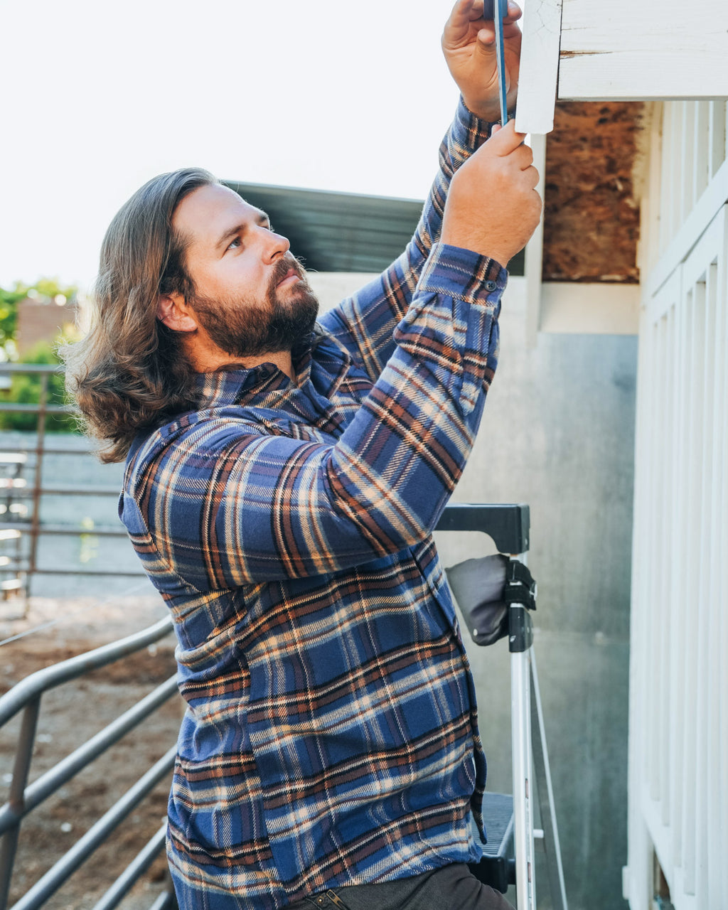Relaxed Flannel Shirt in Blue and Brown Plaid for Men